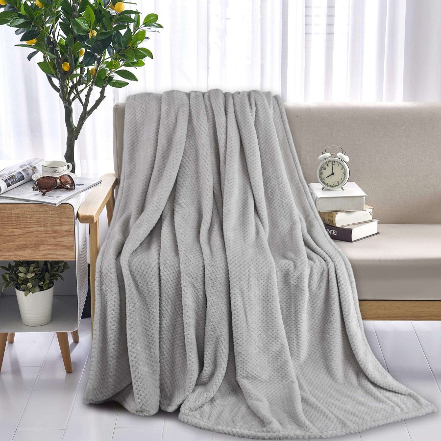 Throw Blankets * | Grey Plush Waffle Blanket, Full/Queen Free Delivery