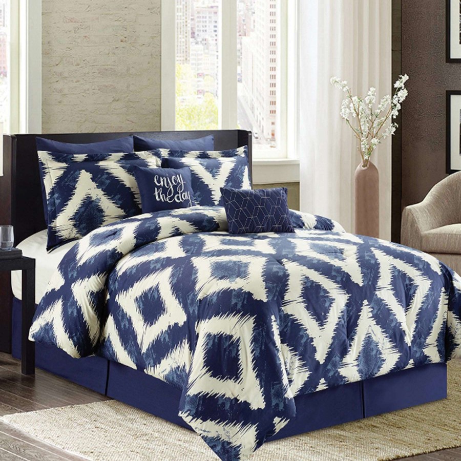 Bedding * | Ogee 8-Piece Navy Comforter Set, Full Free Delivery