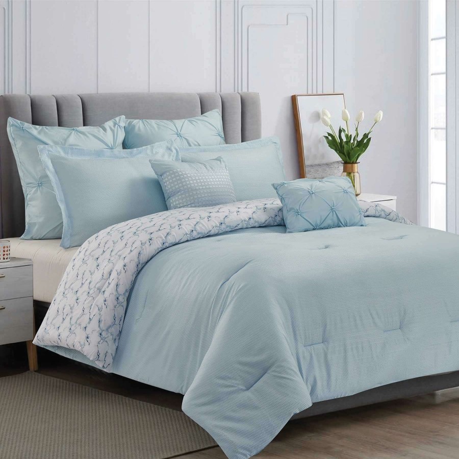 Bedding * | Crinckle 7-Piece Solid Light Blue Comforter, King Featured