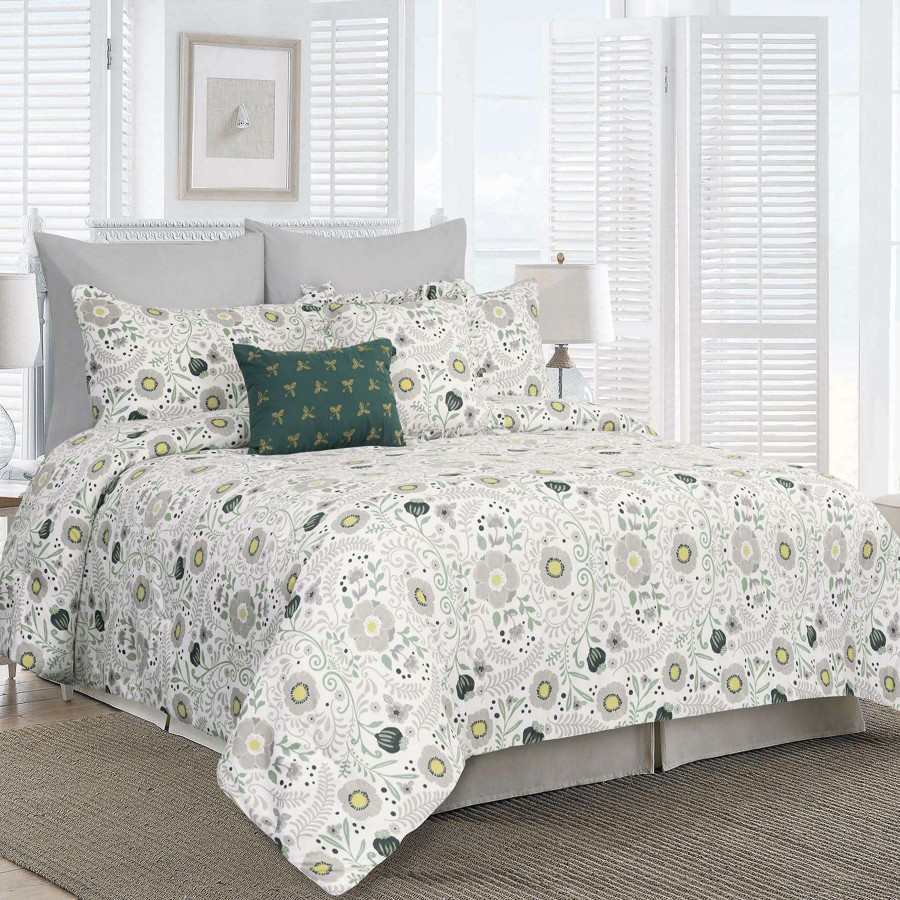 Bedding * | Tracey Boyd 8-Piece Artscraft Green Flower Comforter Set, Queen 100% Guarantee