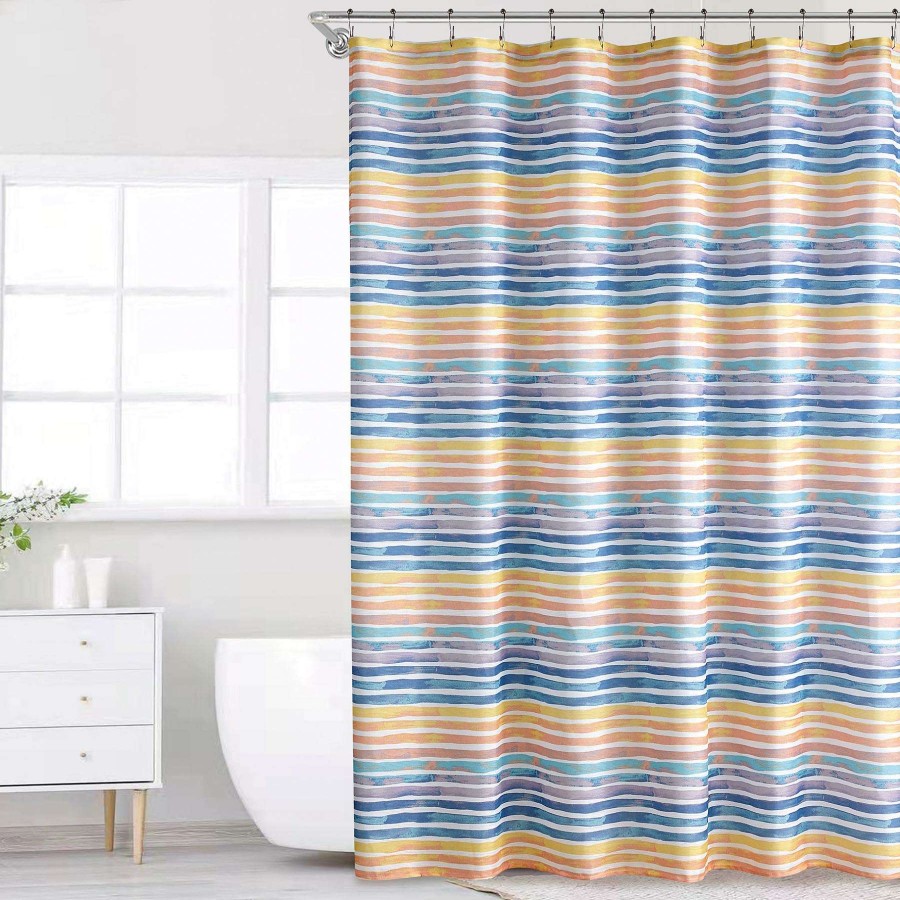 Bath * | 13-Piece Rainbow Color Block Shower Curtain Set, 72 Fashionable