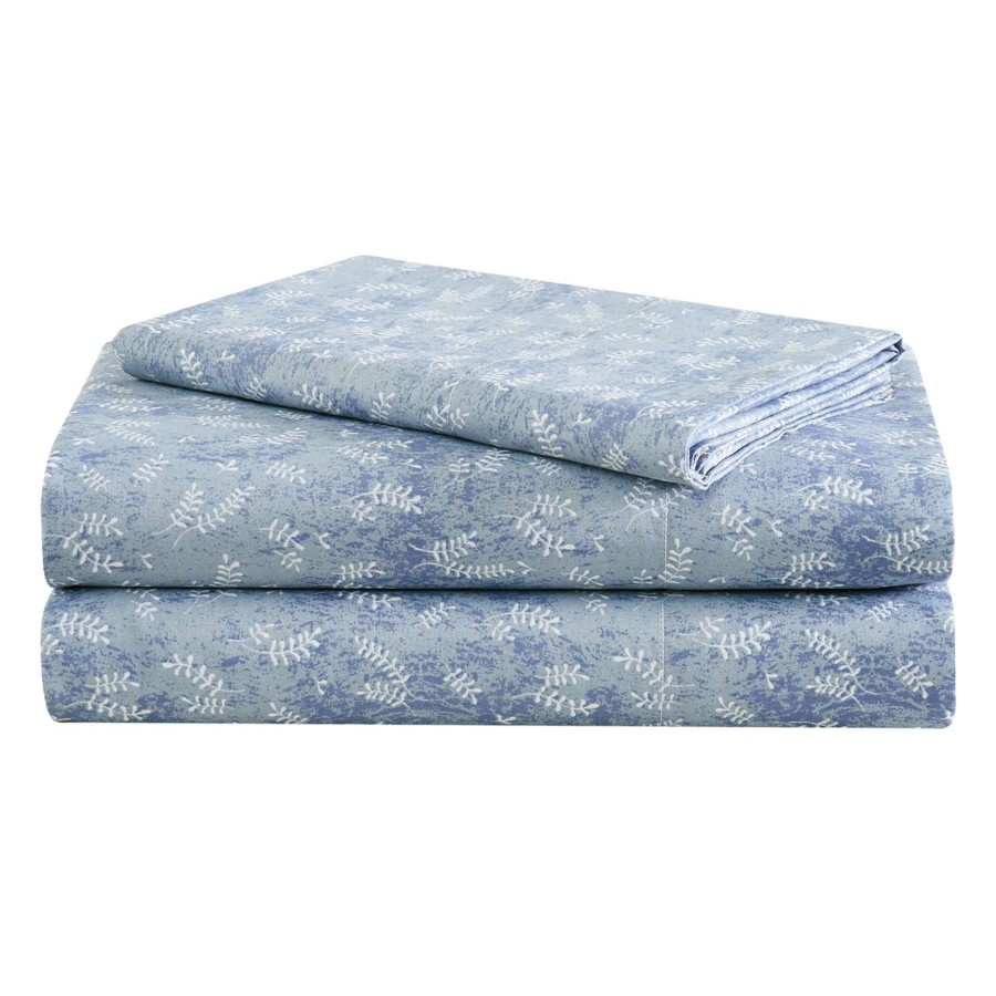 Bedding * | 4-Piece Blue Leaf Print Sheet Set, Full Best Price