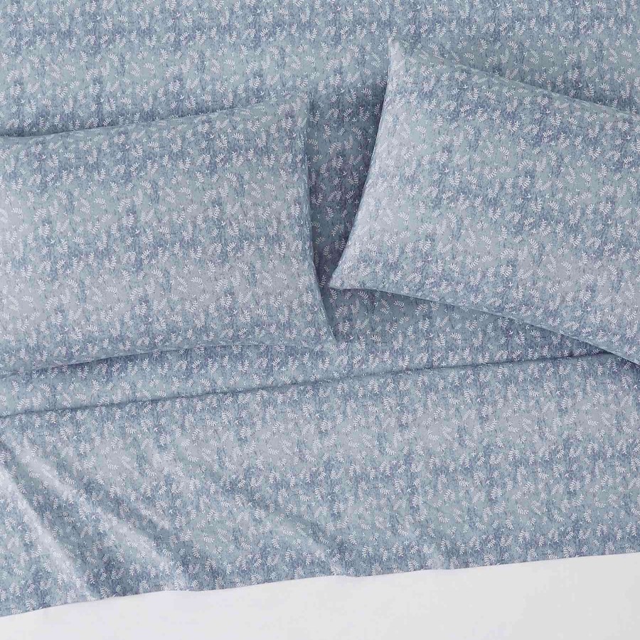 Bedding * | 4-Piece Blue Leaf Print Sheet Set, Full Best Price