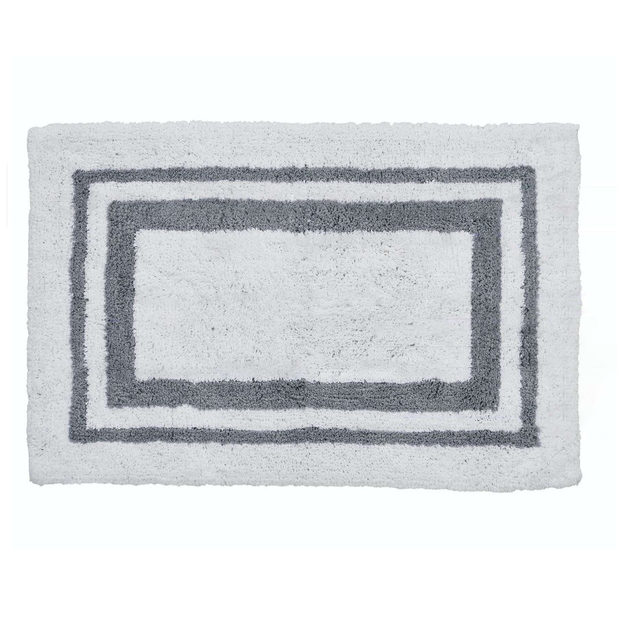 Bath * | Grey & White Hotel Border Bath Mat, 20 30 Best-Selling