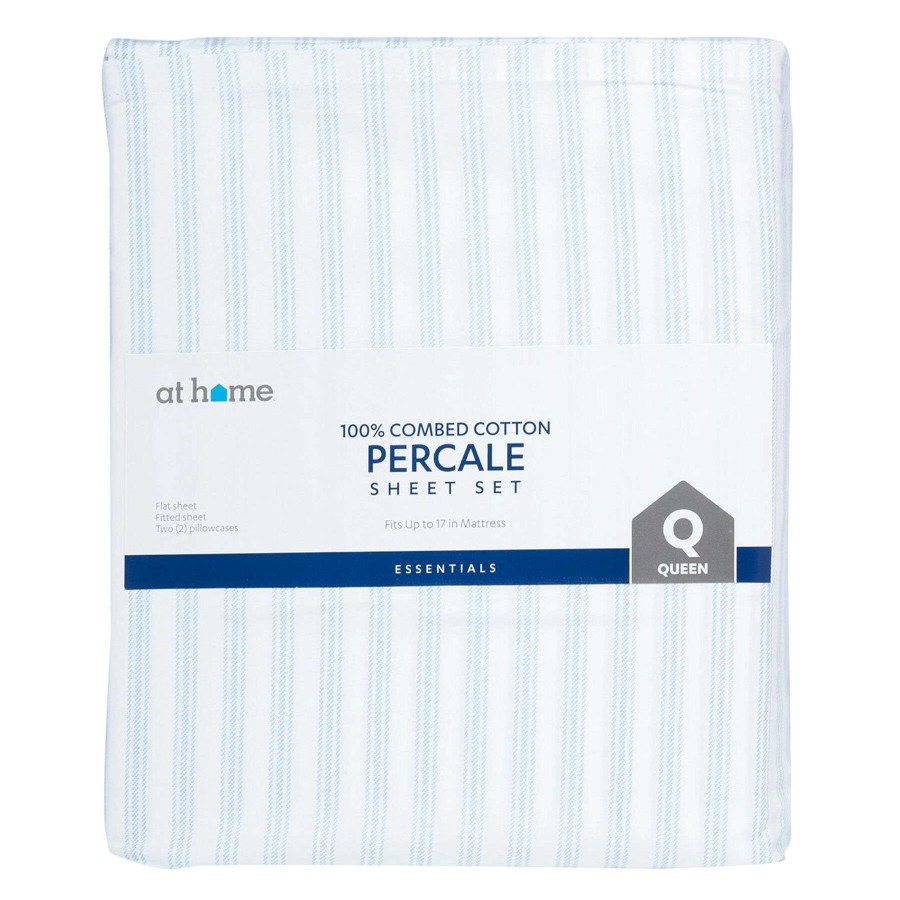 Bedding * | 4-Piece Light Blue 100% Cotton Percale Sheet Set, King Free Delivery