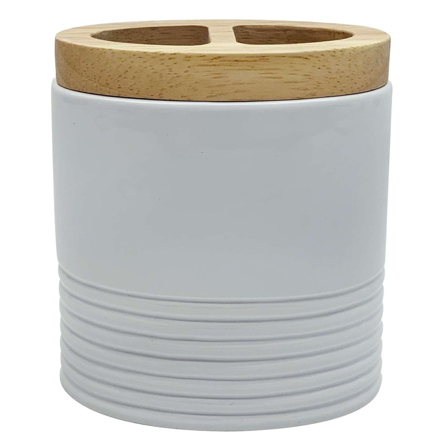 Bath * | Ty Pennington White Ribbed Ceramic Toothbrush Holder, 4.3 Unique