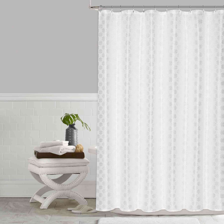 Bath * | Tracey Boyd Scattered Pebble Jacquard White Shower Curtain, 72 Discounts