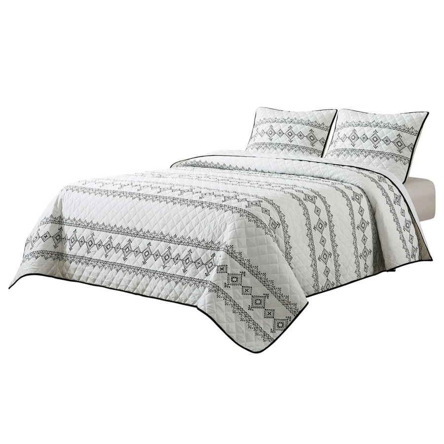 Bedding * | 3-Piece White Turkish Print Quilt Set, King Fashionable