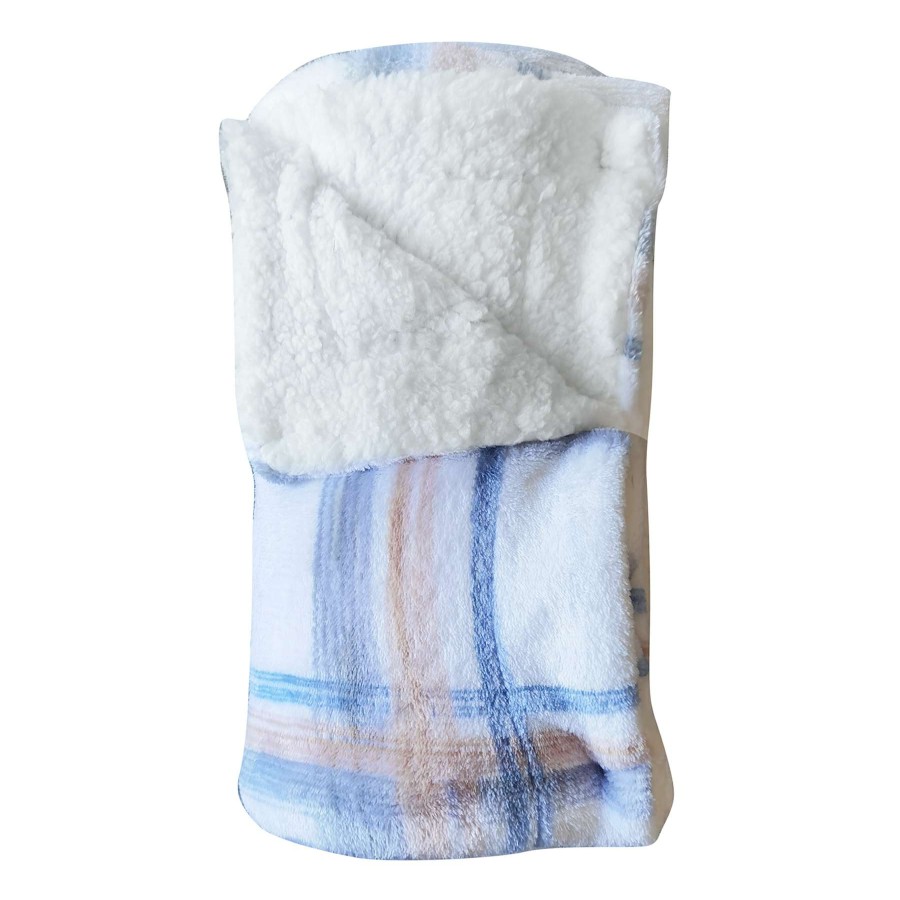 Throw Blankets * | Blue & Pink Plaid Soft Sherpa Throw Blanket, 50 60 Bargain Sale