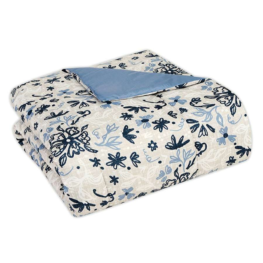 Bedding * | 8-Piece Blue & White Floral Linen Comforter Set, Twin Classical