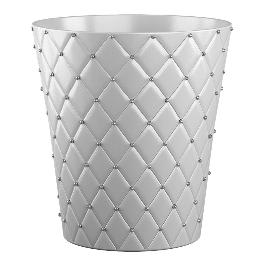 Bath * | White Quilted Stud Wastebasket, 10.4 Best-Selling