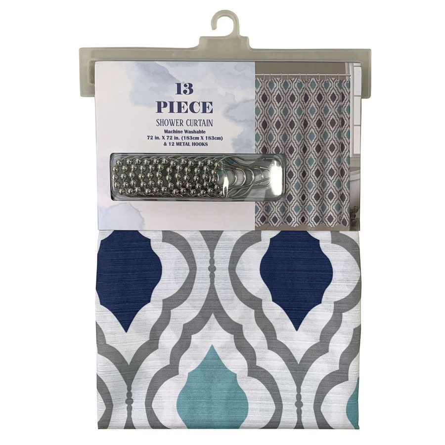 Bath * | 13-Piece Blue Falcon Geo Print Shower Curtain Set, 72 Featured