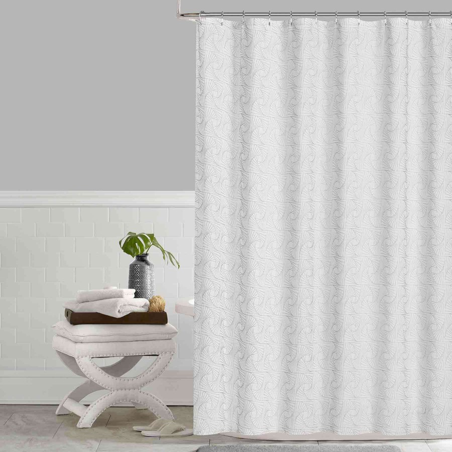 Bath * | Grey Flowing Fan Jacquard Shower Curtain, 72 Fashionable