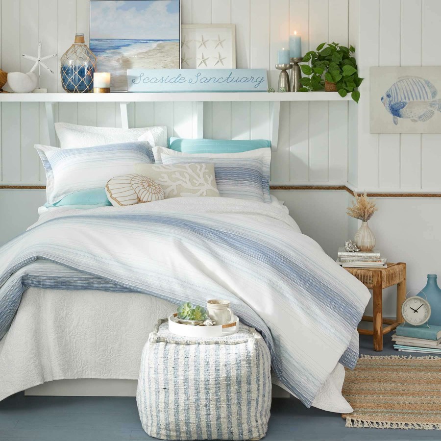 Bedding * | Ty Pennington 3-Piece Arista Blue Striped Comforter Set, Queen Featured