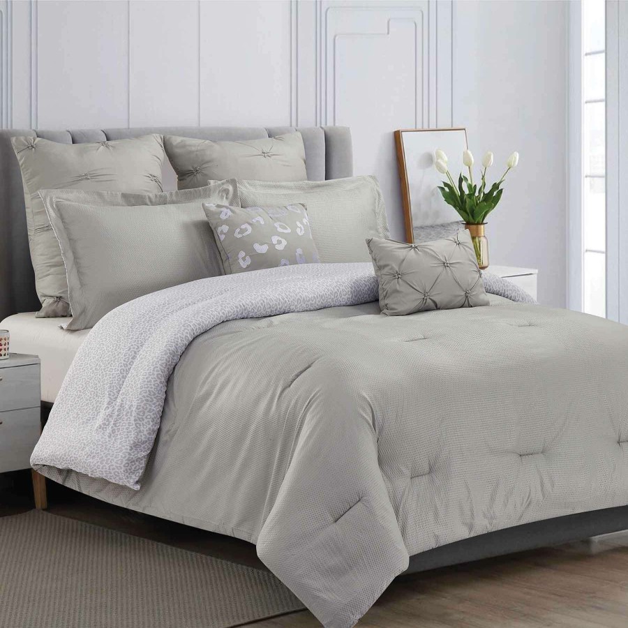 Bedding * | Crinckle 7-Piece Solid Grey Comforter Set, Queen Online Store