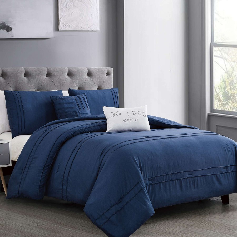 Bedding * | Logan 5-Piece Blue Comforter Set, Queen Discounts