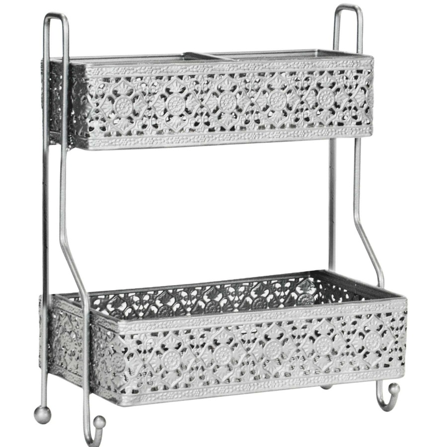 Bath * | Coptique Silver Punched Metal Rectangular 2-Tier Organizer Fashion