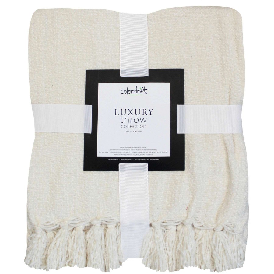 Throw Blankets * | Isabell Ivory Chenille Fringe Throw Blanket, 50 60 Classical