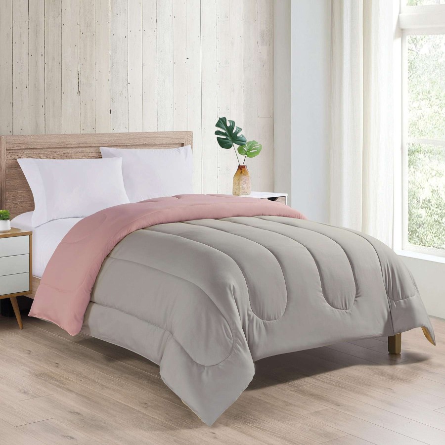 Bedding * | Solid Pink & Taupe Reversible Comforter, King Unique