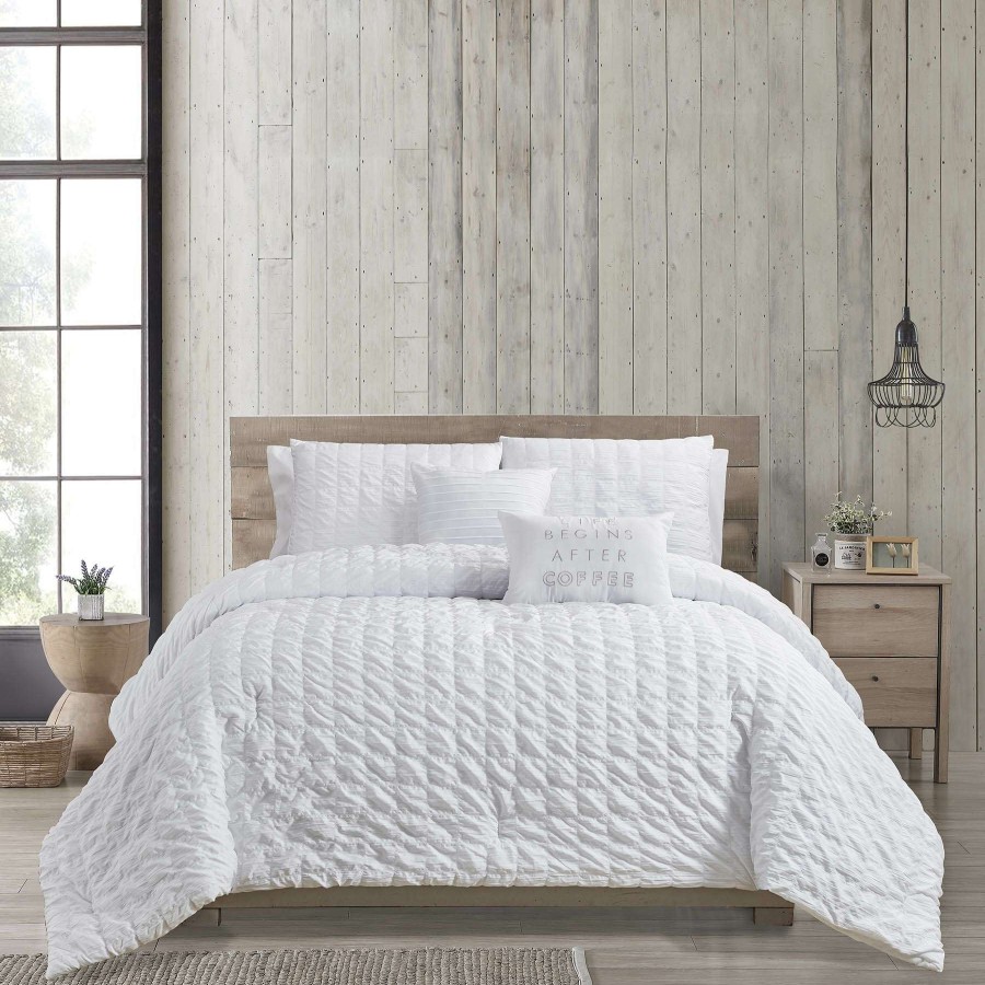 Bedding * | 5-Piece White Seersucker Comforter Set, Queen Promotion