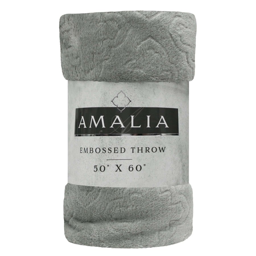 Throw Blankets * | Amalia Grey Embossed Plush Throw Blanket, 50 60 Bargain Sale