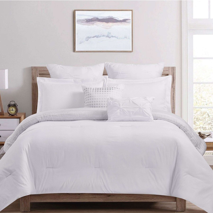 Bedding * | Crinckle 7-Piece Solid White Comforter Set, Queen Free Delivery