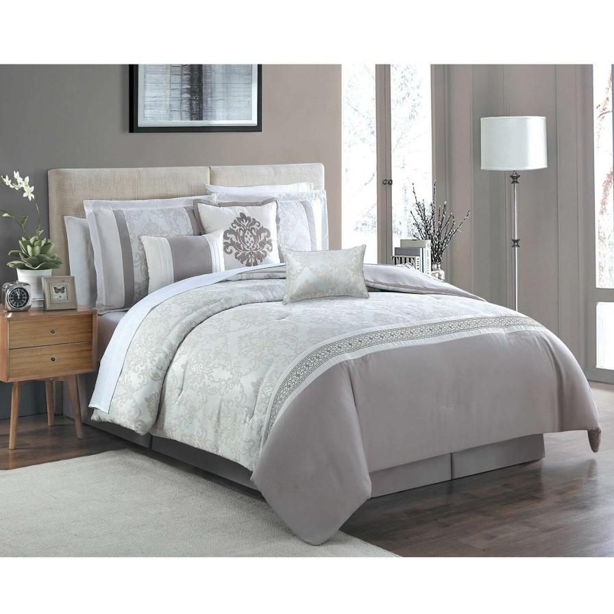 Bedding * | Magaratte 7-Piece Embroidered Comforter Set, Queen Fashion