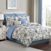 Bedding * | 8-Piece Blue & White Floral Linen Comforter Set, King Promotion