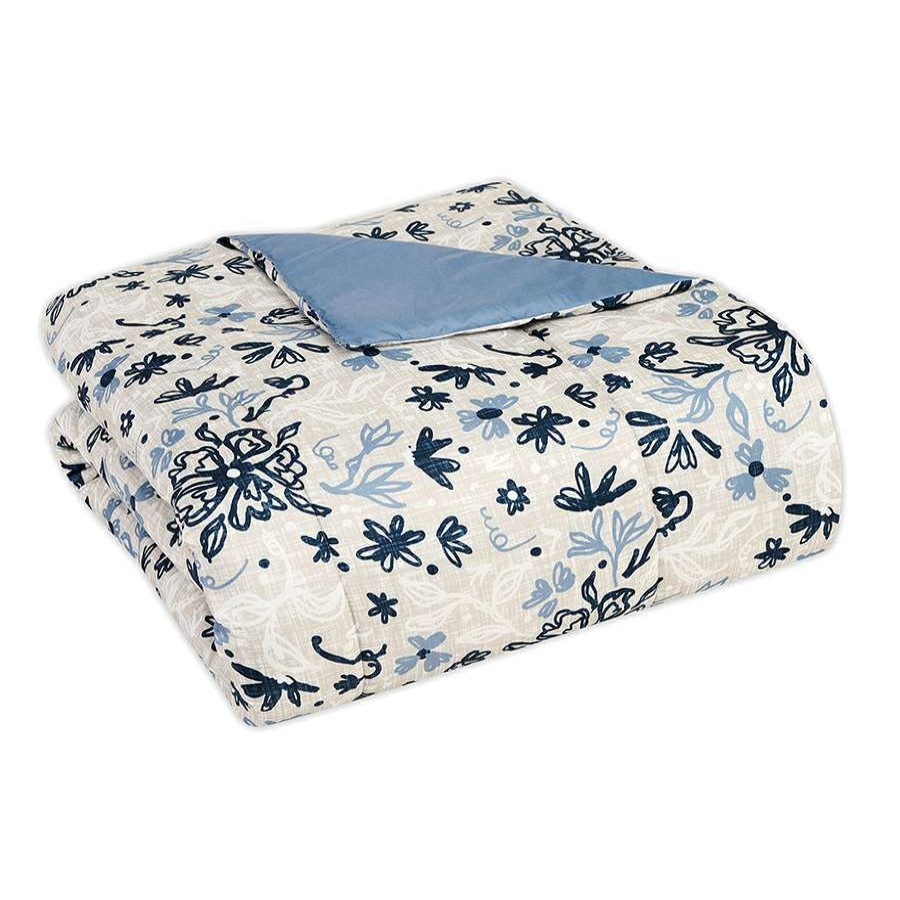 Bedding * | 8-Piece Blue & White Floral Linen Comforter Set, King Promotion