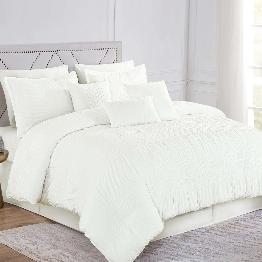 Bedding * | Ty Pennington 7-Piece White Comforter Set, Queen Featured