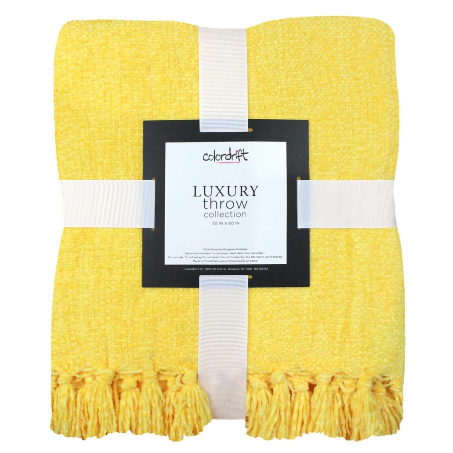 Throw Blankets * | Isabell Yellow Chenille Fringe Throw Blanket, 50 60 Best Price